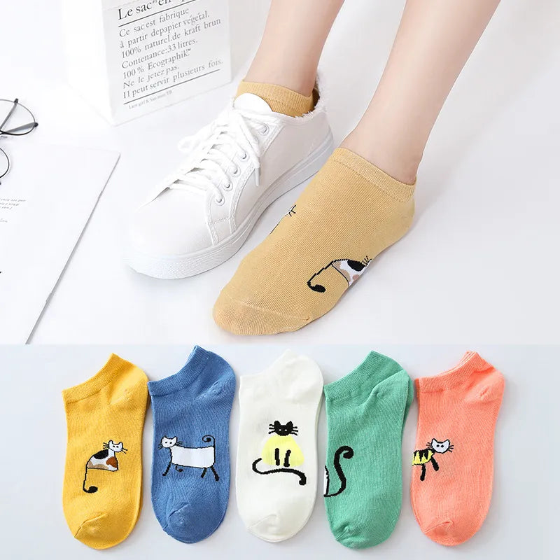 Meias Soquetes Gatos Casual- 5 pares