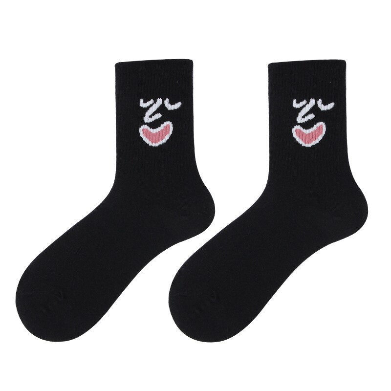 10 Pairs Lady Socks Surprise Cute Middle Tube Cotton Funny Expression Jacquard Individual Spring Autumn Harajuku Women Socks 0 Kolorido black EU 35-40 China
