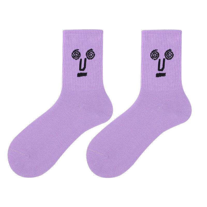 10 Pairs Lady Socks Surprise Cute Middle Tube Cotton Funny Expression Jacquard Individual Spring Autumn Harajuku Women Socks 0 Kolorido purple EU 35-40 China