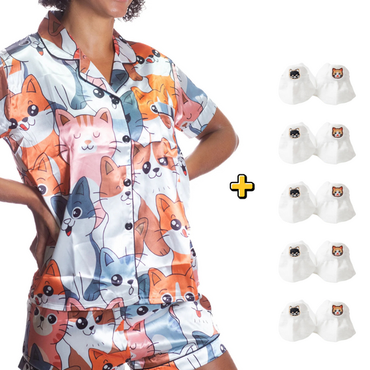 Pijama Americano Cetim Gatinhos