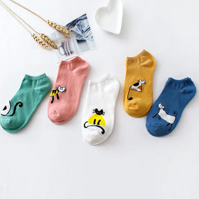 Meias Soquetes Gatos Casual- 5 pares
