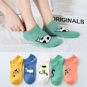 Meias Soquetes Gatos Casual- 5 pares