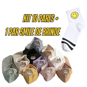 Meias divertidas Smiles Gatos- 10 pares + 1 par Smiles Brinde