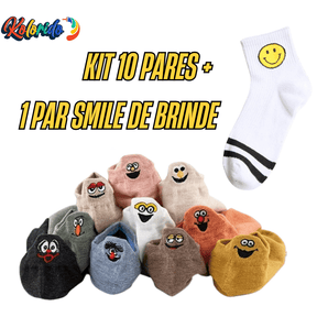 Meias divertidas Smiles - kit com 10 pares + 1 par smiles Brinde