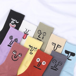 10 Pairs Lady Socks Surprise Cute Middle Tube Cotton Funny Expression Jacquard Individual Spring Autumn Harajuku Women Socks 0 Kolorido 