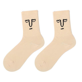 10 Pairs Lady Socks Surprise Cute Middle Tube Cotton Funny Expression Jacquard Individual Spring Autumn Harajuku Women Socks 0 Kolorido cream-coloured EU 35-40 China