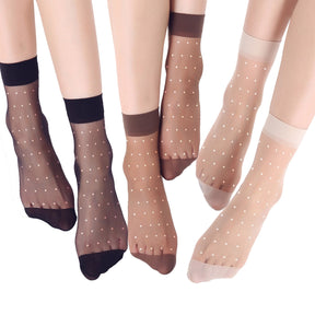 20 Pcs=10 Pair/Lot Hot Sale Cool Breathable Summer Style Sexy Black Skin Sock Pure Color Dot Women Girls High Stretch Nylon Sock 0 Kolorido 