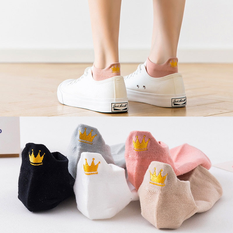 5 Pairs Women Socks Harajuku Cute Embroidery Sock Cotton Ankle Short Crown Kawaii Socks Set Candy Colors for Couples Ladies Gift 0 Kolorido 