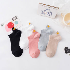 5 Pairs Women Socks Harajuku Cute Embroidery Sock Cotton Ankle Short Crown Kawaii Socks Set Candy Colors for Couples Ladies Gift 0 Kolorido 5 Different Colors Size Suit For 35-39 China