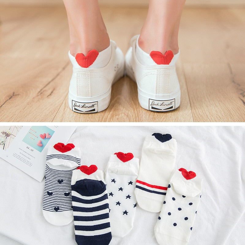 5Pairs New Arrivl Women Cotton Socks Pink Cute Cat Ankle Socks Short Women Socks Casual Animal Ear Red Heart Gril Socks 35-40 0 Kolorido 7 