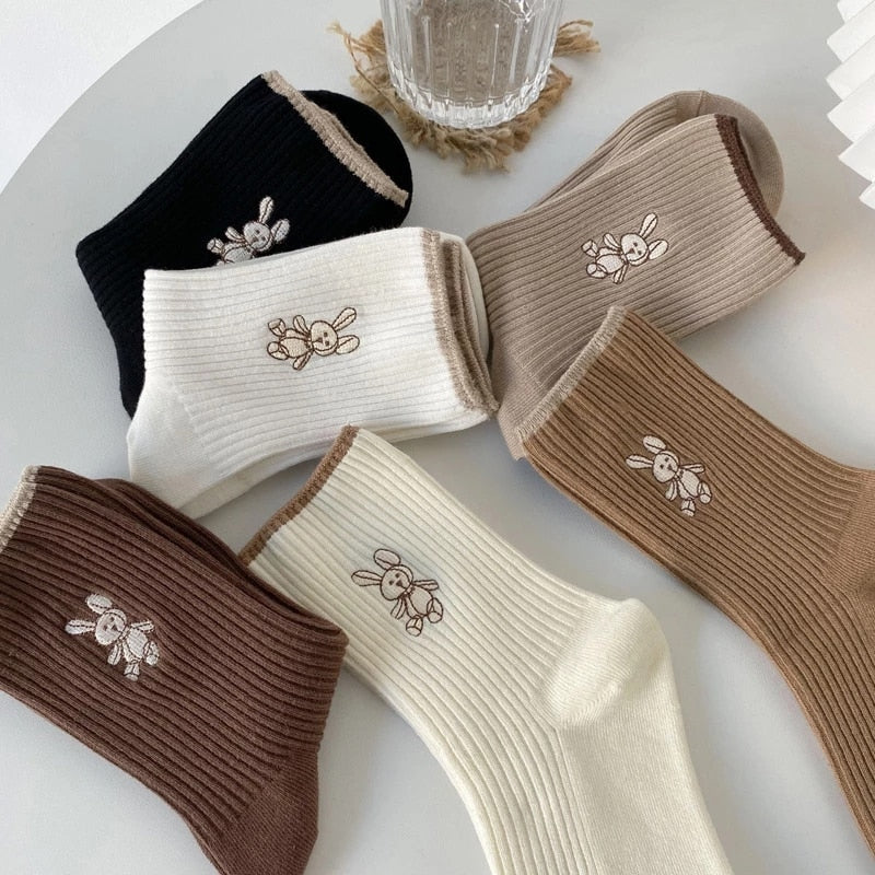 Women Socks 2022 New Fashion Cute Cotton Breathable Socks Japanese Style Cute Rabbit Embroidery Casual Girls Sweet High Quality 0 Kolorido 