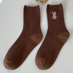Women Socks 2022 New Fashion Cute Cotton Breathable Socks Japanese Style Cute Rabbit Embroidery Casual Girls Sweet High Quality 0 Kolorido Coffee One Size 